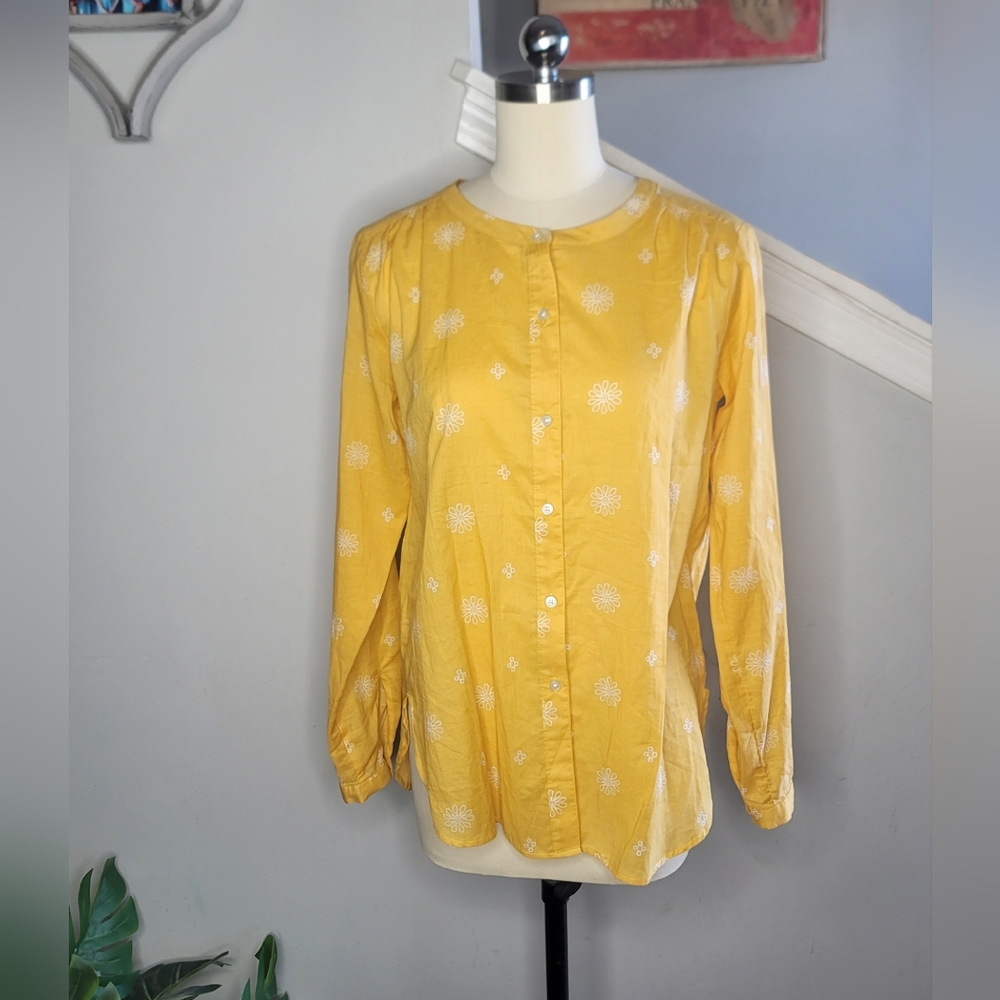 Loft Button Up Shirt Long Sleeve Yellow Cotton Size XS